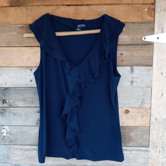 Women's Navy Sleeveless Tank Top Blouse Size Medium M Ruffles Wardrobe Basic - Picture 1 of 2